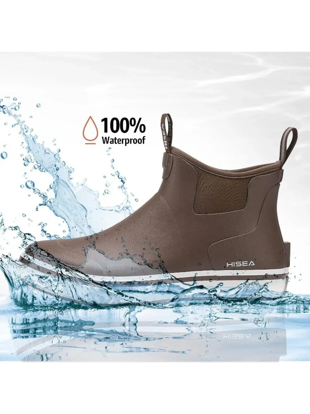 Men's Brown Ankle Deck Waterproof Rubber Neoprene Fishing Non-Slip Rain Boot